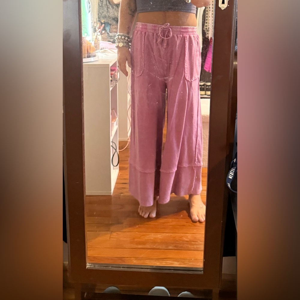easel Pink Wide-Leg Drawstring Pocket Pants